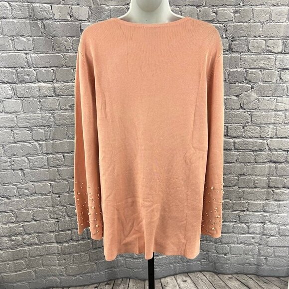 Whisper Knit By Louis Dell Olio Womens Pink Pearl Sleeve Sweater Size L NEW - Picture 6 of 6